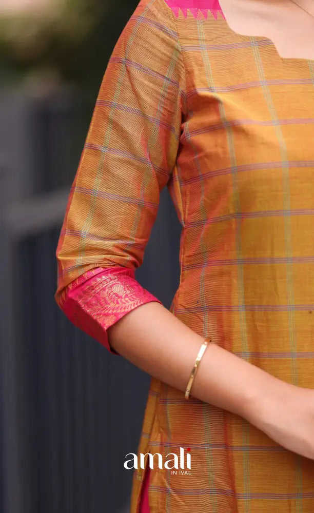 Meera Chettinad Cotton Salwar - two tone Orange and Pink salwar