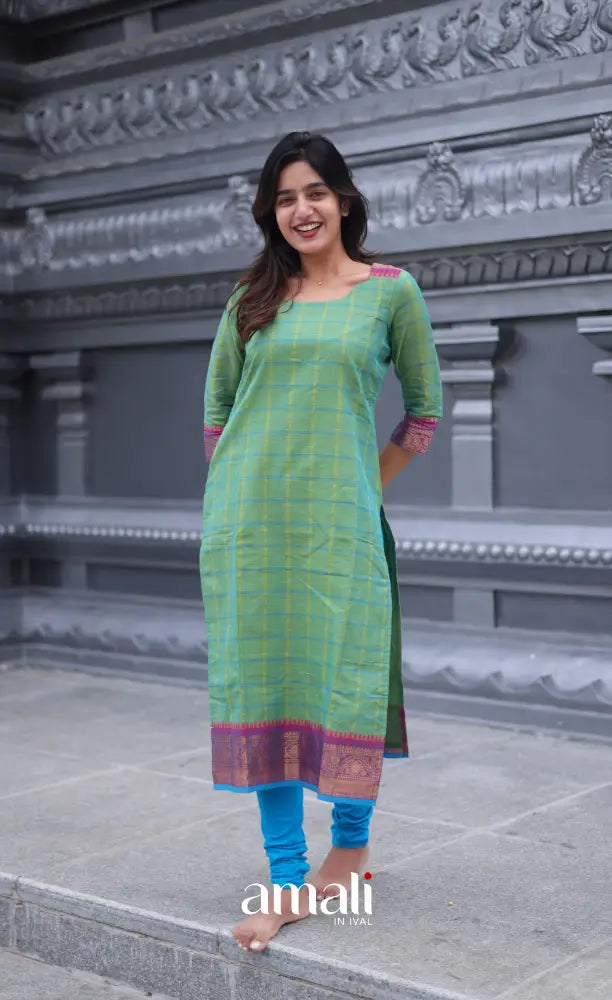Meera Chettinad Cotton Salwar - Two tone Sea Green and Violet salwar