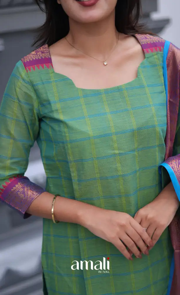 Meera Chettinad Cotton Salwar - Two tone Sea Green and Violet salwar