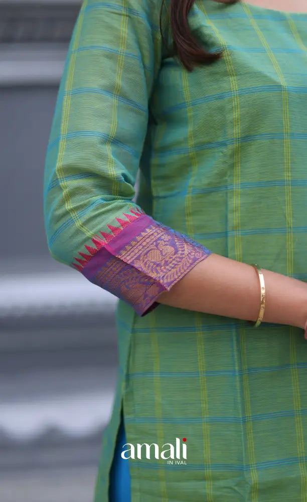 Meera Chettinad Cotton Salwar - Two tone Sea Green and Violet salwar