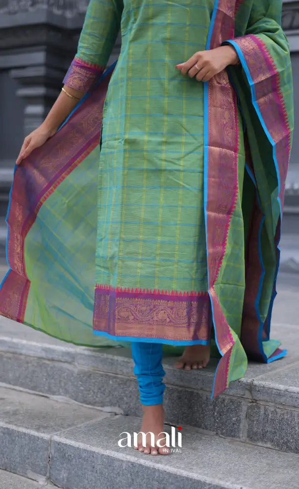 Meera Chettinad Cotton Salwar - Two tone Sea Green and Violet salwar