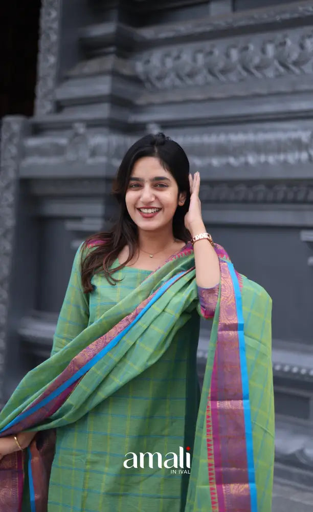 Meera Chettinad Cotton Salwar - Two tone Sea Green and Violet salwar