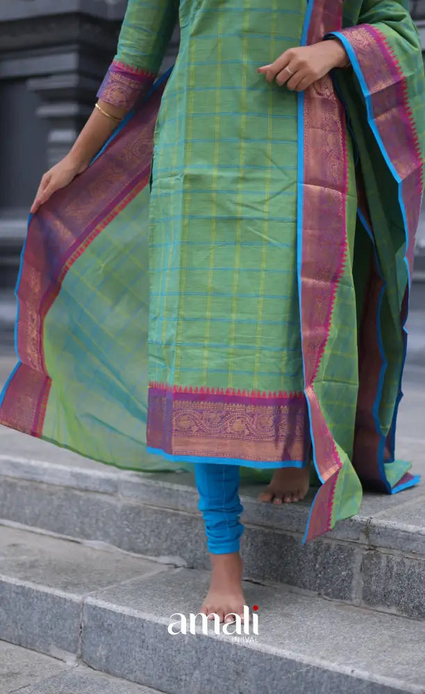 Meera Chettinad Cotton Salwar - Two tone Sea Green and Violet salwar