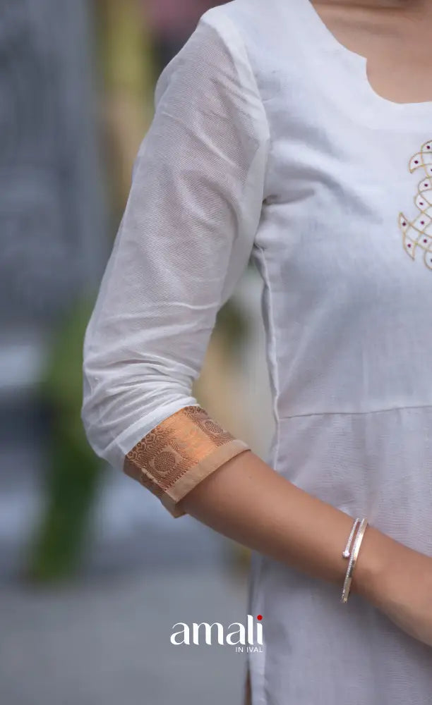 Meera Chettinad Cotton Salwar - White and Mustard salwar