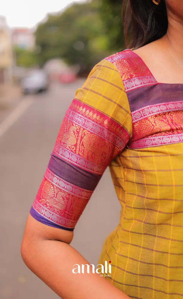 Meera Chettinad Cotton Salwar - Yellow and Purple salwar