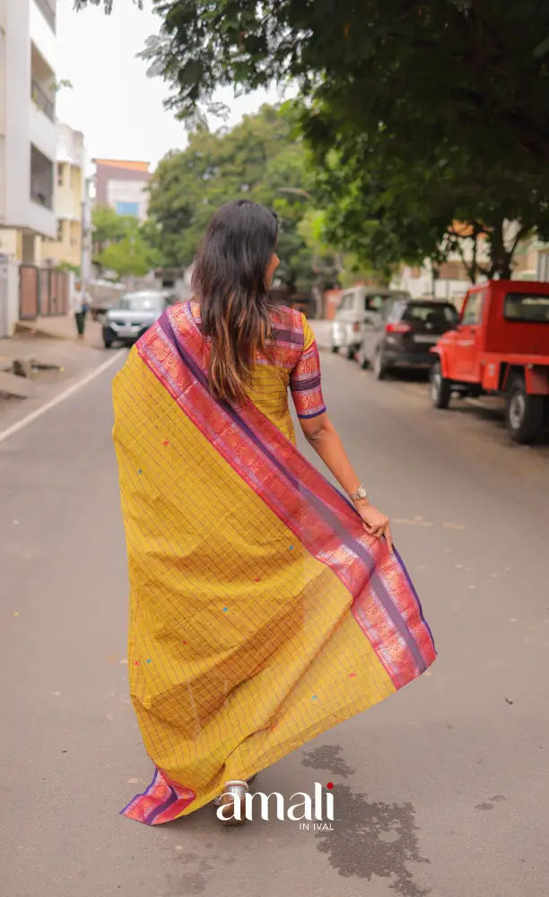 Meera Chettinad Cotton Salwar - Yellow and Purple salwar