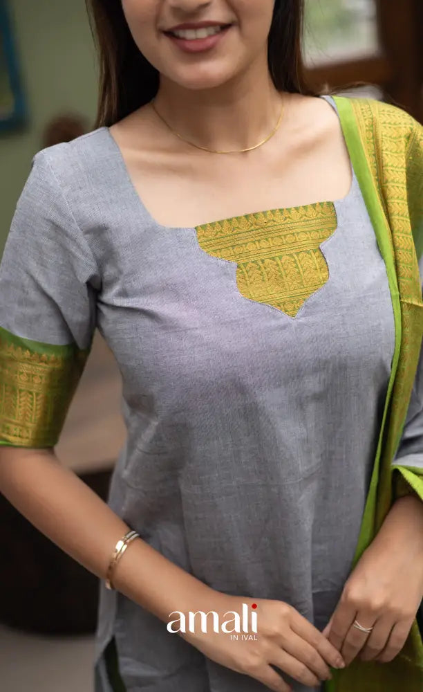 Meera Cotton Salwar Ash and Light Green tone Plus Size salwar