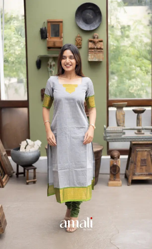 Meera Cotton Salwar Ash and Light Green tone Plus Size salwar