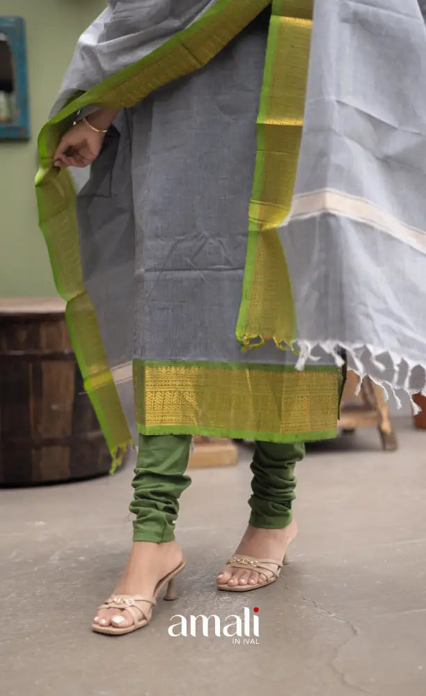 Meera Cotton Salwar Ash and Light Green tone Plus Size salwar