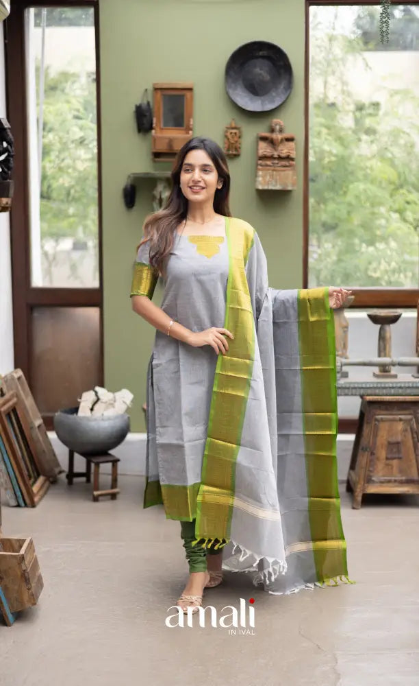 Meera Cotton Salwar Ash and Light Green tone Plus Size salwar