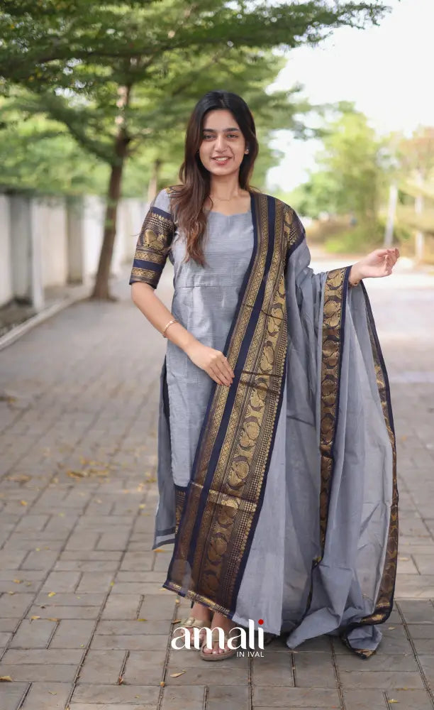 Meera Cotton Salwar Ash shade and Black tone salwar