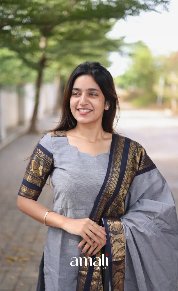 Meera Cotton Salwar Ash shade and Black tone Plus Size salwar