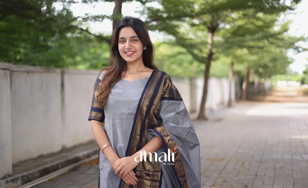 Meera Cotton Salwar Ash shade and Black tone Plus Size salwar