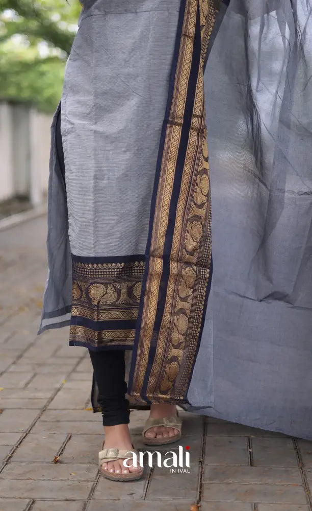 Meera Cotton Salwar Ash shade and Black tone Plus Size salwar