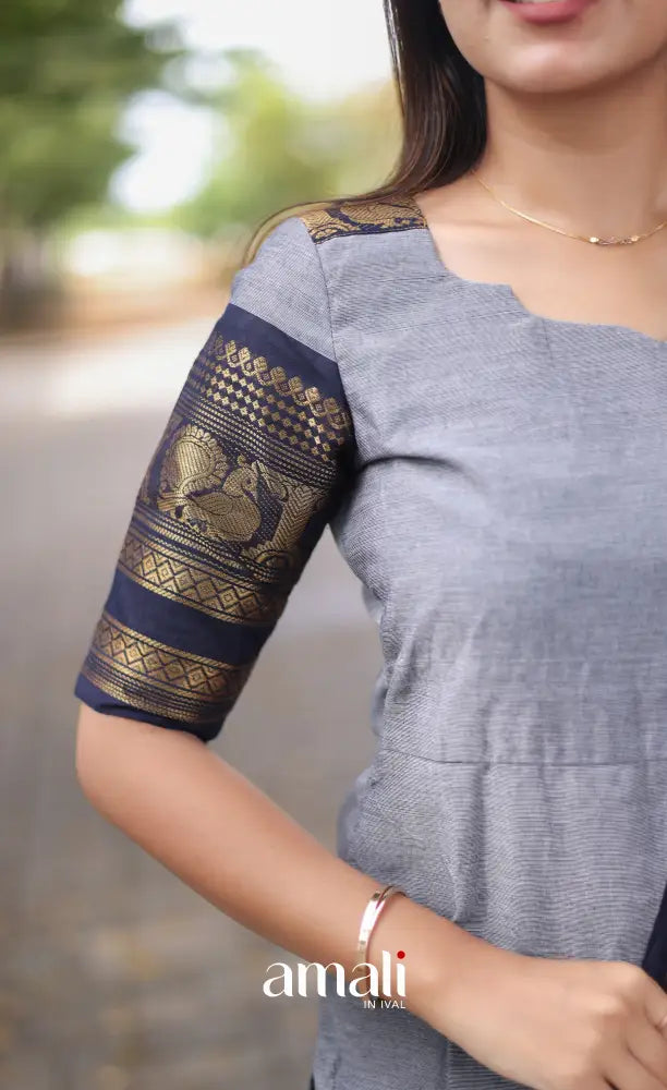 Meera Cotton Salwar Ash shade and Black tone Plus Size salwar