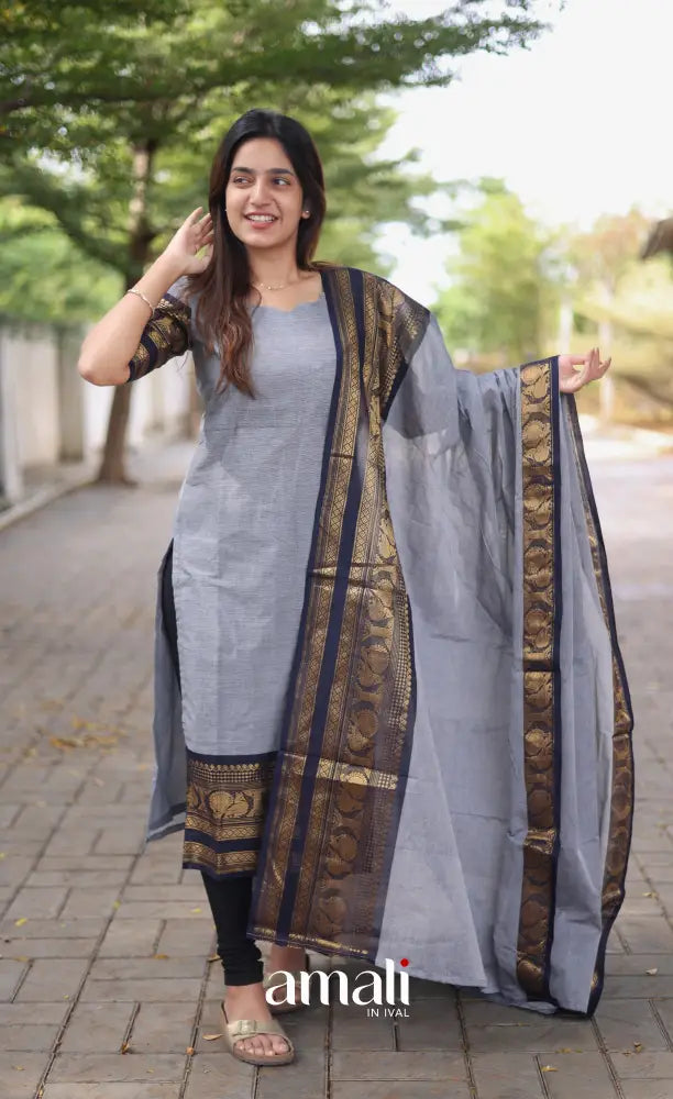 Meera Cotton Salwar Ash shade and Black tone Plus Size salwar