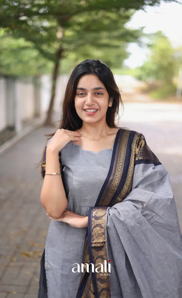 Meera Cotton Salwar Ash shade and Black tone Plus Size salwar