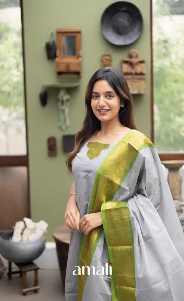 Meera Cotton Salwar Ash shade and Light Green tone salwar