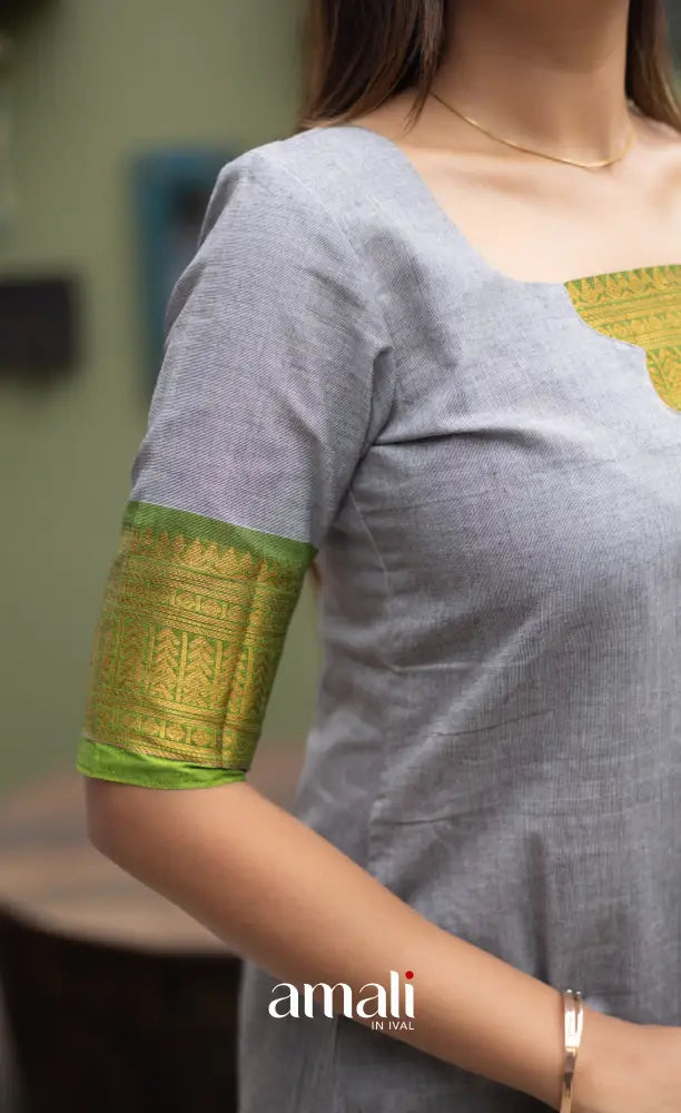 Meera Cotton Salwar Ash shade and Light Green tone salwar