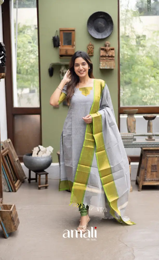 Meera Cotton Salwar Ash shade and Light Green tone salwar