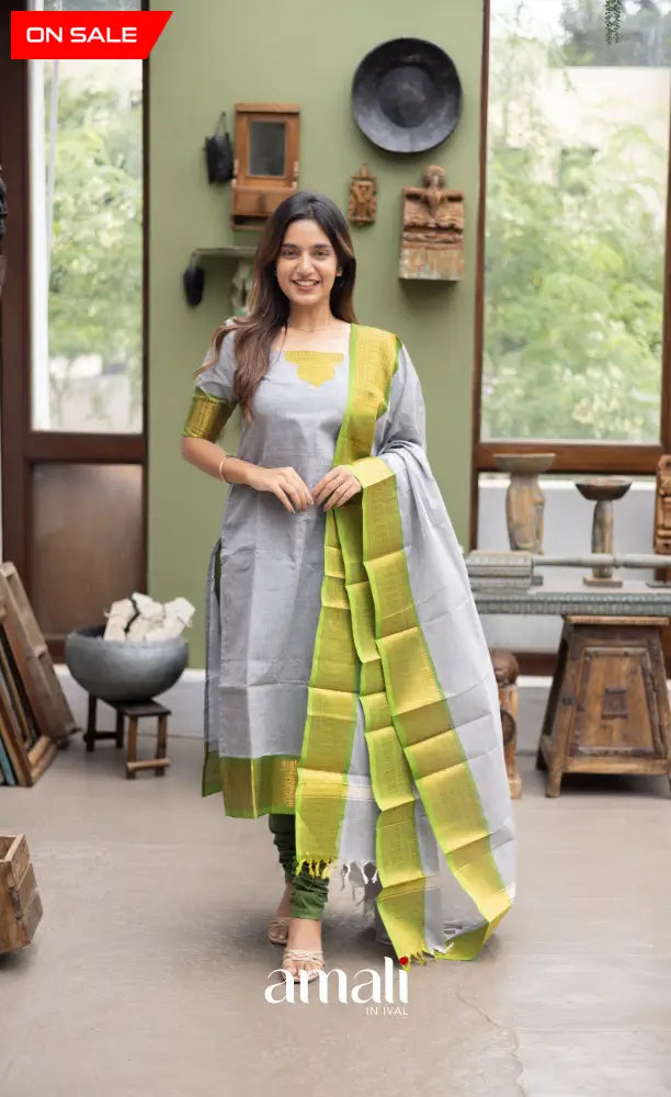 Meera Cotton Salwar Ash shade and Light Green tone salwar