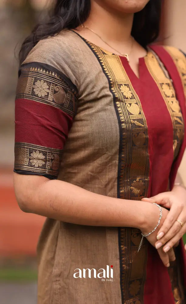 Meera Cotton Salwar - Beige and Dark Maroon salwar