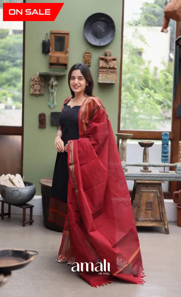 Meera Cotton Salwar - Black and Dark Red Cotton salwar