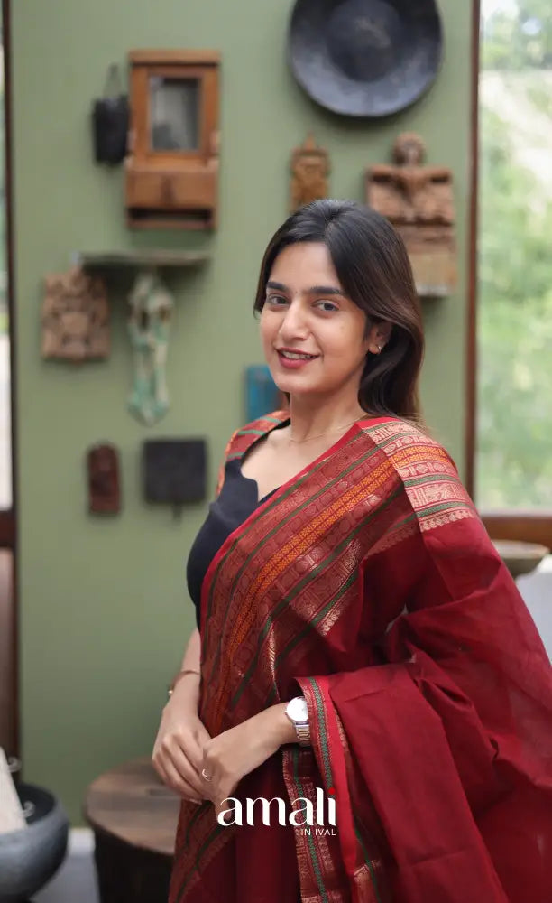 Meera Cotton Salwar - Black and Dark Red Cotton salwar