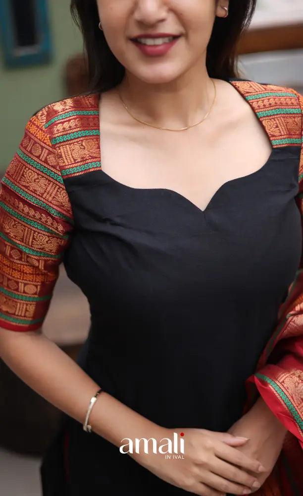 Meera Cotton Salwar - Black and Dark Red Cotton salwar