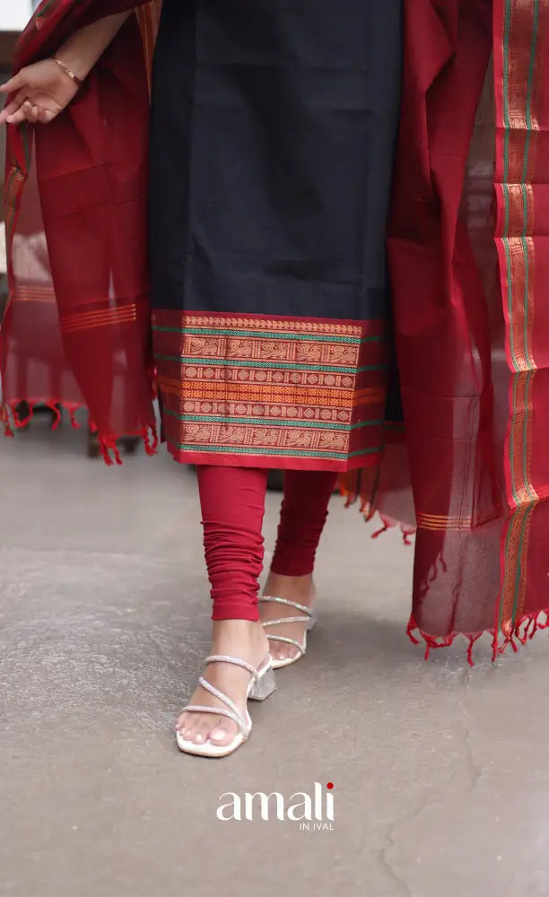 Meera Cotton Salwar - Black and Dark Red Cotton salwar