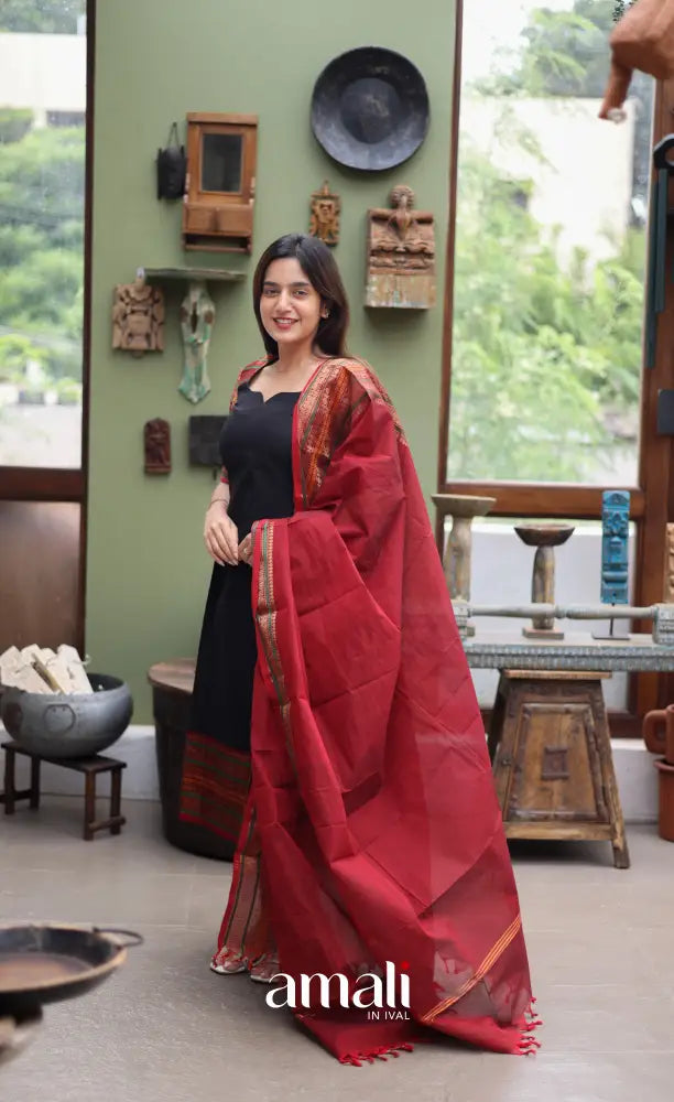 Meera Cotton Salwar - Black and Dark Red Cotton salwar
