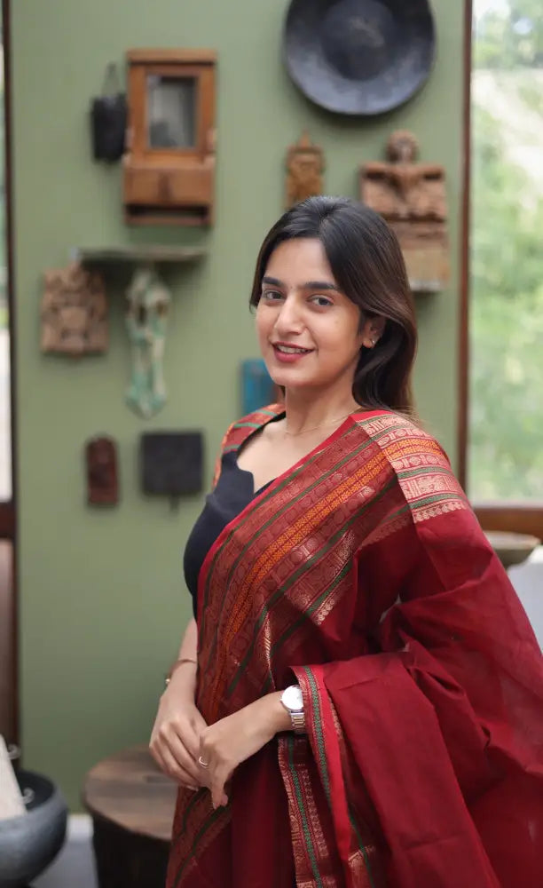 Meera Cotton Salwar - Black and Dark Red Cotton salwar