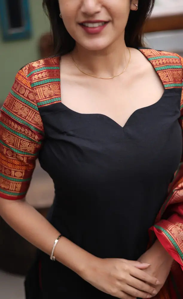 Meera Cotton Salwar - Black and Dark Red Cotton salwar