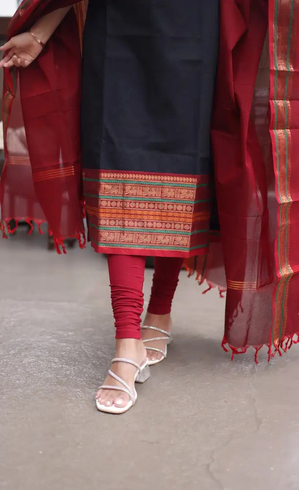 Meera Cotton Salwar - Black and Dark Red Cotton salwar