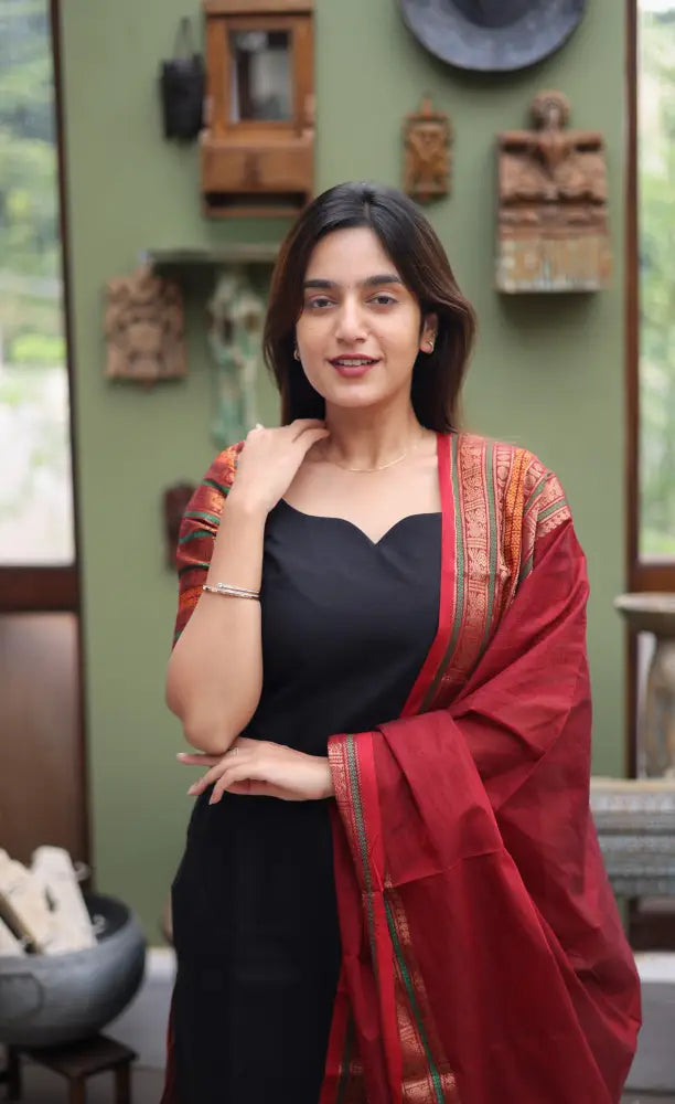 Meera Cotton Salwar - Black and Dark Red Cotton salwar
