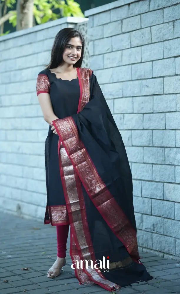 Meera Cotton Salwar - Black and Red salwar