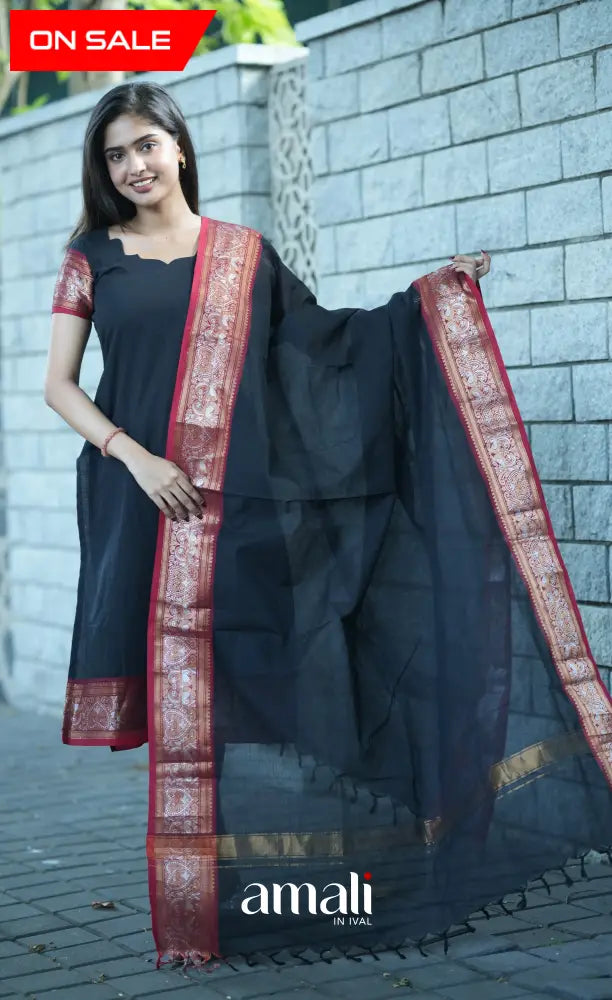 Meera Cotton Salwar - Black and Red salwar