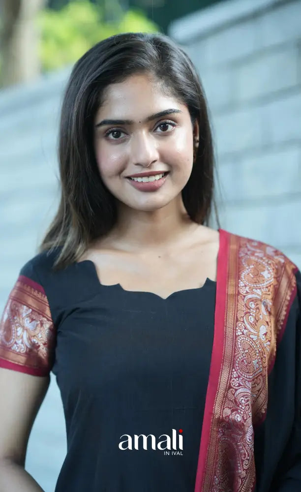 Meera Cotton Salwar - Black and Red salwar