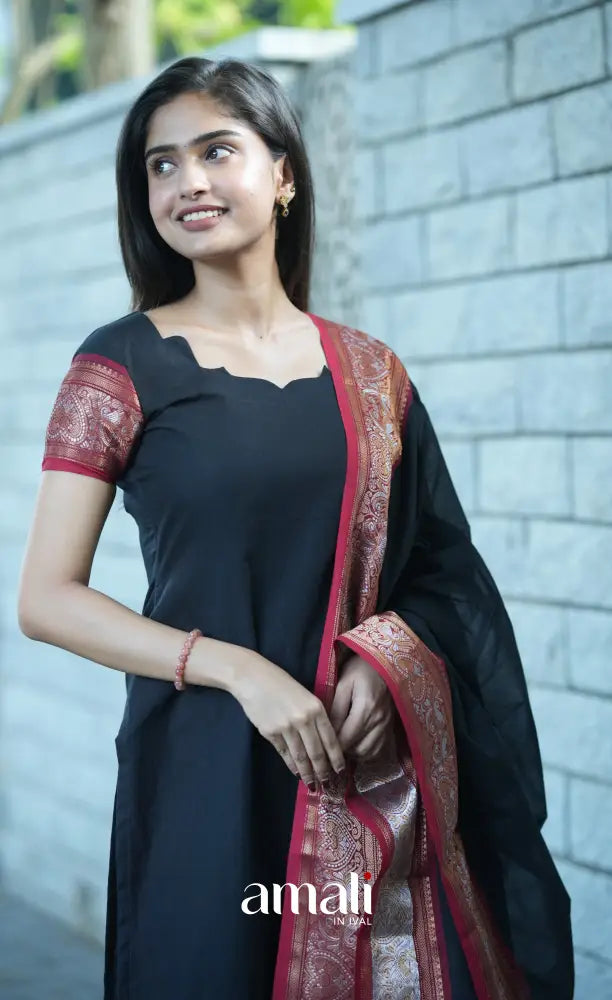 Meera Cotton Salwar - Black and Red salwar