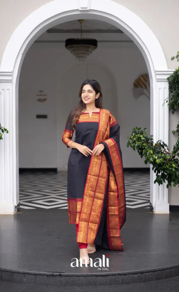 Meera Cotton Salwar Black and Red Tone Plus Size salwar