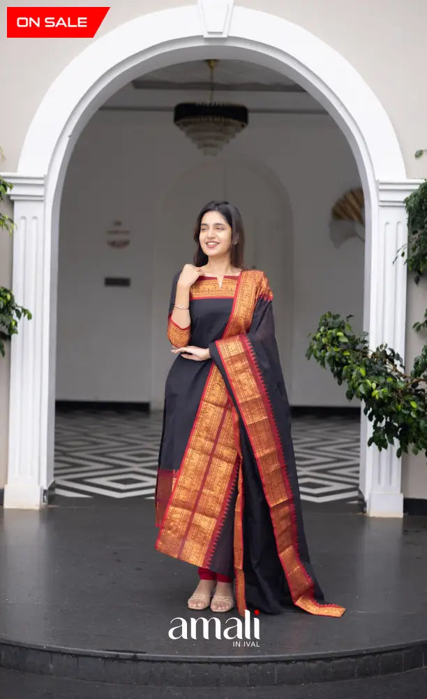 Meera Cotton Salwar Black and Red Tone Plus Size salwar