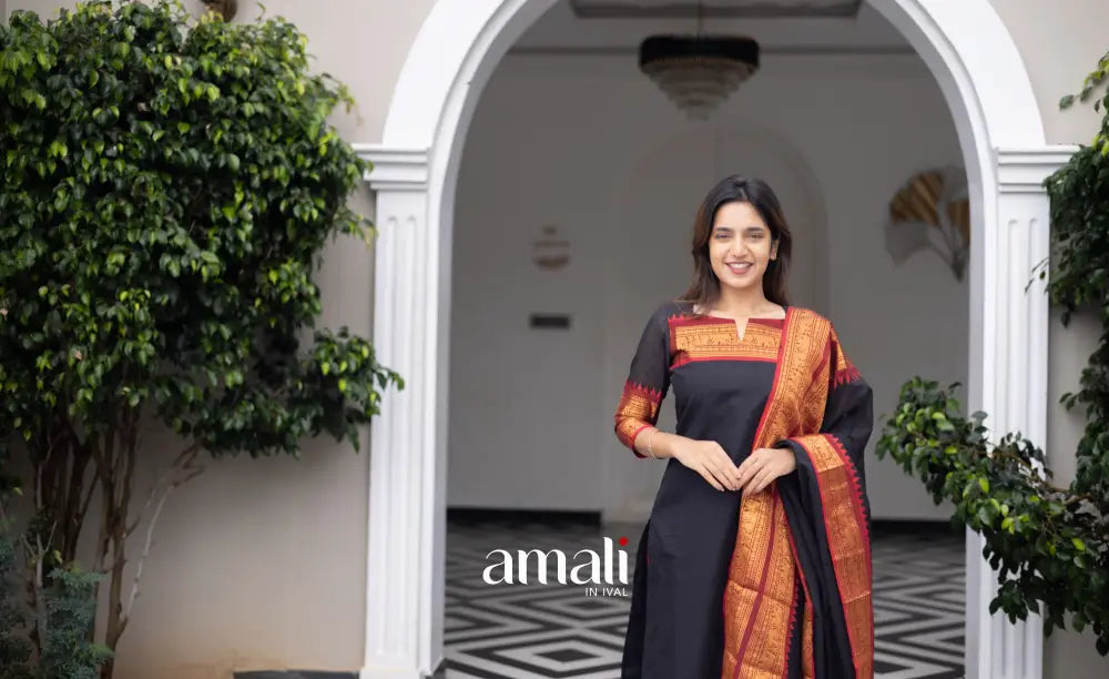 Meera Cotton Salwar Black and Red Tone Plus Size salwar