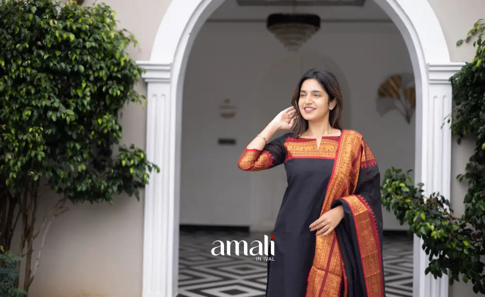 Meera Cotton Salwar Black and Red Tone Plus Size salwar