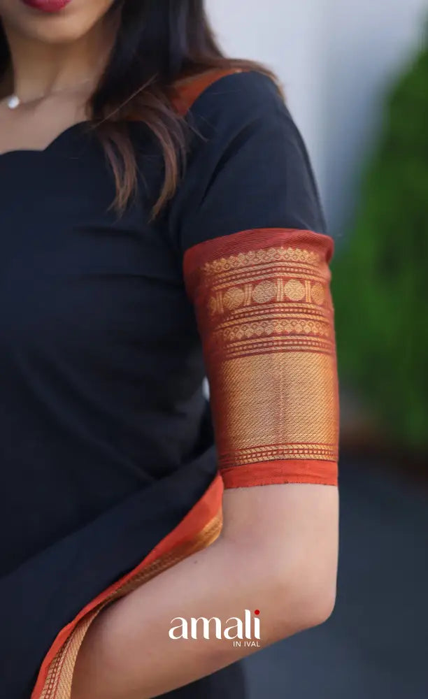 Meera Cotton Salwar - Black and Rust Orange salwar