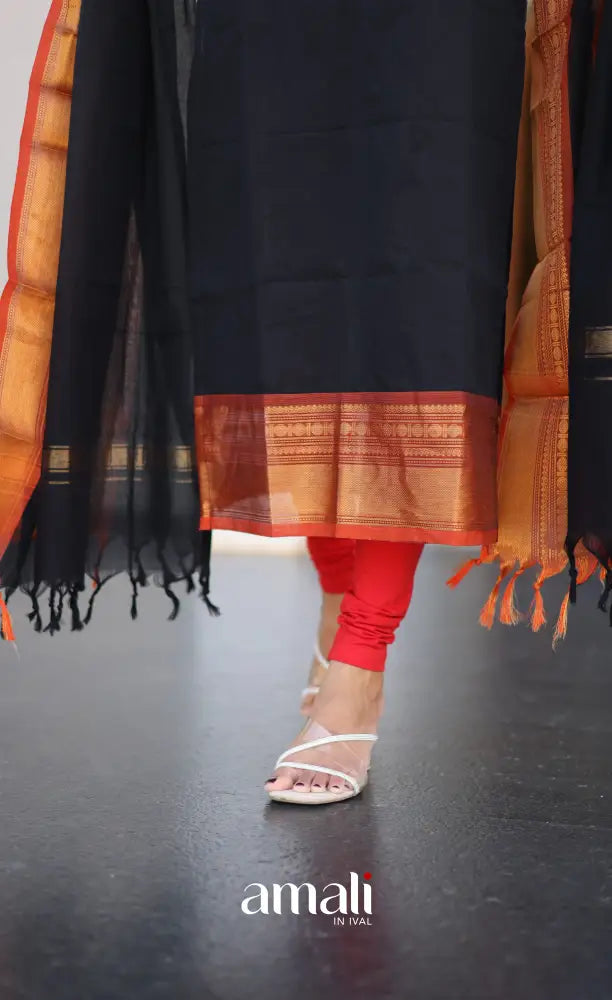 Meera Cotton Salwar - Black and Rust Orange salwar