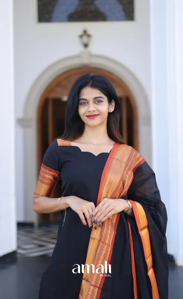 Meera Cotton Salwar - Black and Rust Orange salwar