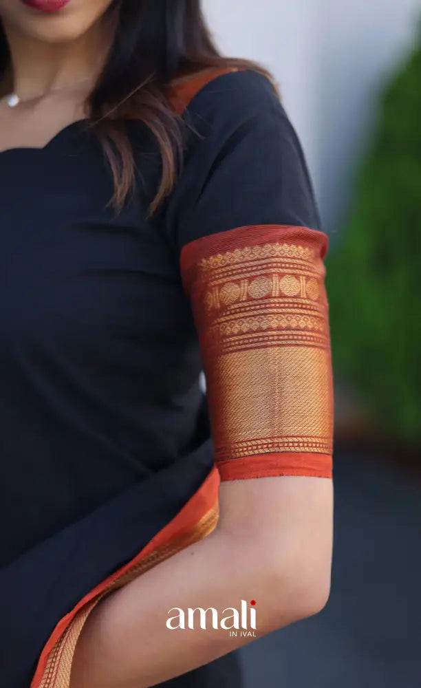 Meera Cotton Salwar - Black and Rust Orange salwar