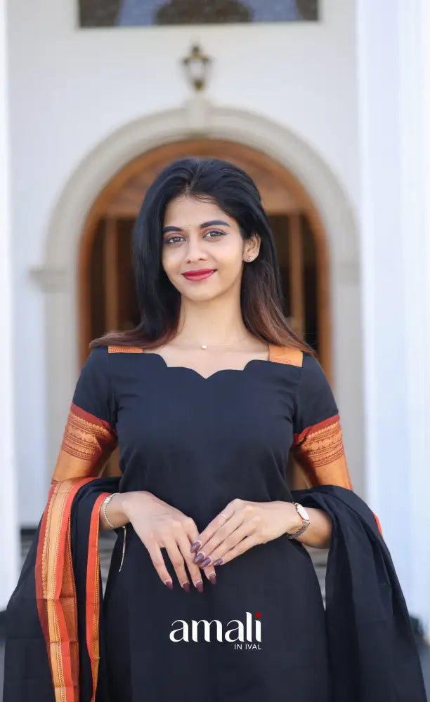 Meera Cotton Salwar - Black and Rust Orange salwar