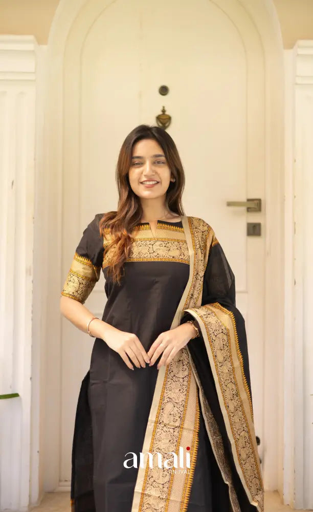 Meera Cotton Salwar Black shade and Cream tone Plus Size salwar