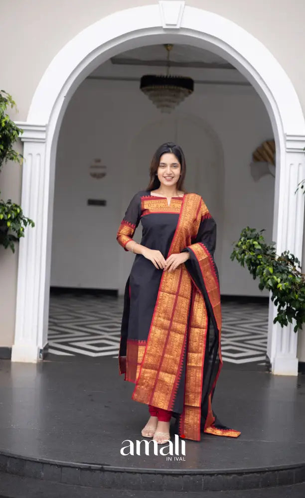 Meera Cotton Salwar Black shade and Red Tone salwar